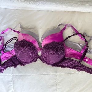 Bundle of 3 Victorias Secret Bras, Push up Bras, 32B purple bra